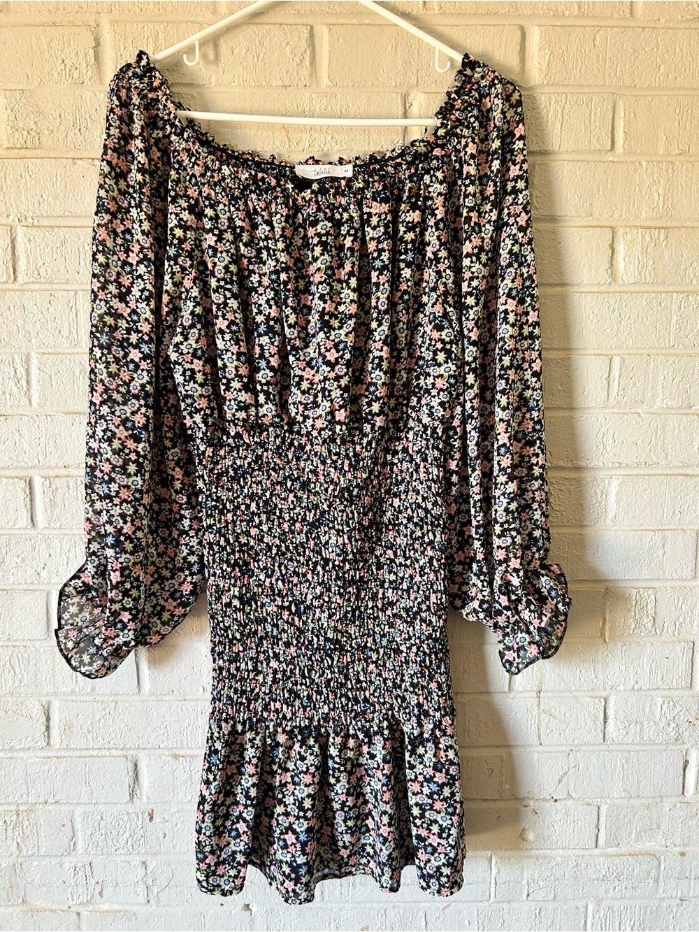 Talulah Dress Floral Black Off Shoulder Smocked Size Medium Feminine Flouncy